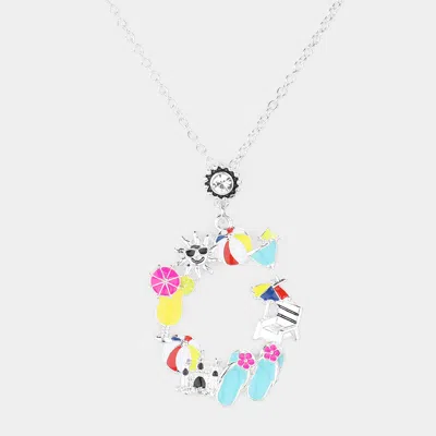 Fashnzfab Enamel Cocktail Flip Flop Beach Ball Parasol Sun Cluster Pendant Necklace In Neutral