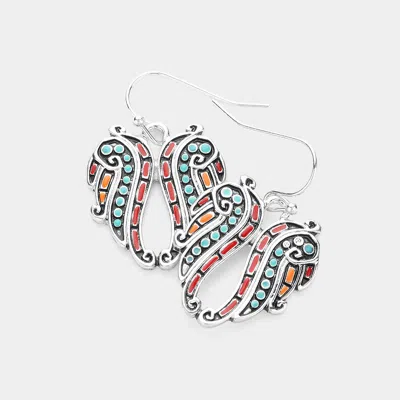 Fashnzfab Enamel Colored Antique Metal Angel Wing Dangle Earrings In Multi