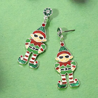 Fashnzfab Enamel Cool Holiday Elf Dangle Earrings In Green