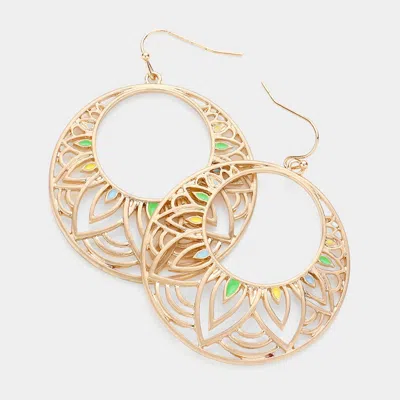 Fashnzfab Enamel Detailed Cutout Metal Round Dangle Earrings - Multi In Gold