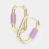 Fashnzfab Enamel Detailed Metal Oval Huggie Earrings In Purple