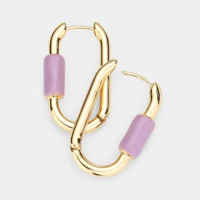 Fashnzfab Enamel Detailed Metal Oval Huggie Earrings In Purple