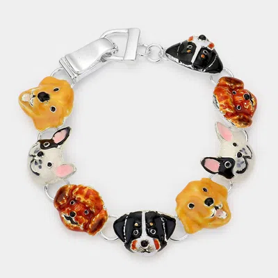 Fashnzfab Enamel Dog Face Link Magnetic Bracelet - Multi, Silver