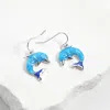 Fashnzfab Enamel Dolphin Dangle Earrings - Blue, Silver In Multi