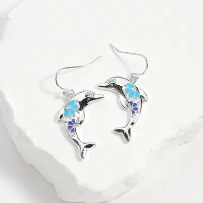 Fashnzfab Enamel Dolphin Dangle Earrings In Multi