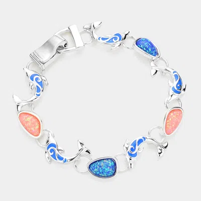 Fashnzfab Enamel Dolphin Link Magnetic Bracelet In Blue
