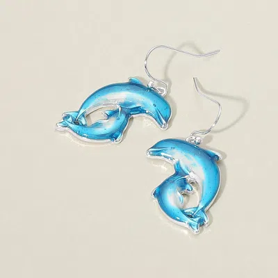 Fashnzfab Enamel Double Dolphin Dangle Earrings In Blue