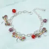 Fashnzfab Enamel Dragonfly Faceted Beads Charm Station Bracelet Antique Silver, Multi In Multi