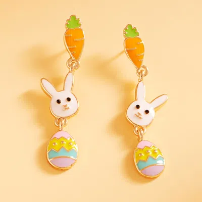 Fashnzfab Enamel Easter Bunny Egg Carrot Link Dropdown Earrings In Multi