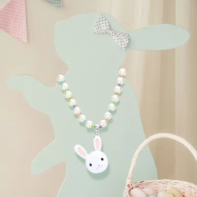 Fashnzfab Enamel Easter Bunny Pendant Pearl Necklace In Animal Print