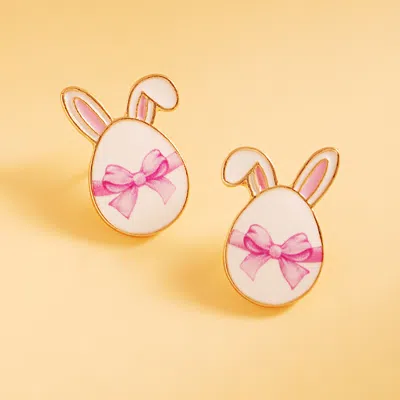 Fashnzfab Enamel Easter Egg Bow Rabbit Stud Earrings In Pink