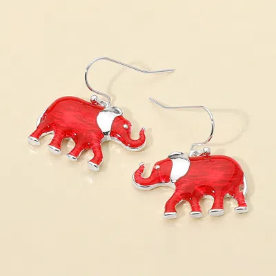 Fashnzfab Enamel Elephant Dangle Earrings - Red, Silver In Metallic