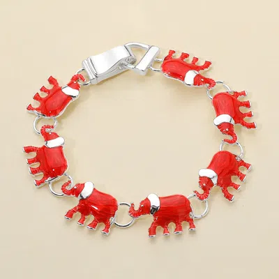 Fashnzfab Enamel Elephant Link Magnetic Bracelet In Red