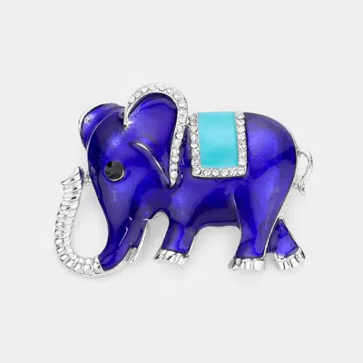 Fashnzfab Enamel Elephant Pin Brooch In Purple