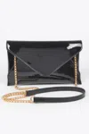 Fashnzfab Enamel Envelope Clutch In Black