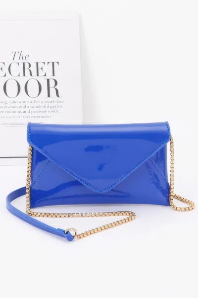Fashnzfab Enamel Envelope Clutch In Blue