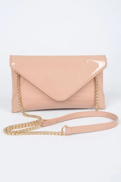 Fashnzfab Enamel Envelope Clutch In Brown