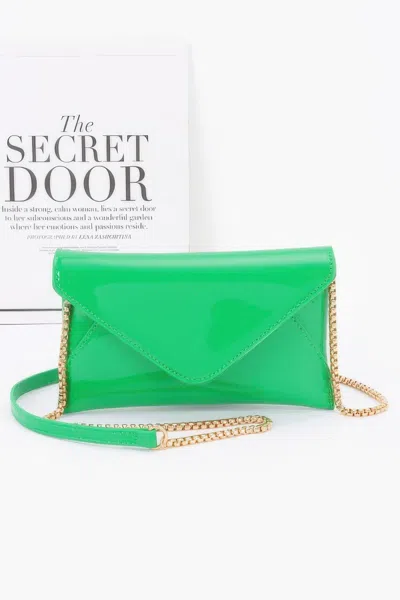 Fashnzfab Enamel Envelope Clutch In Green