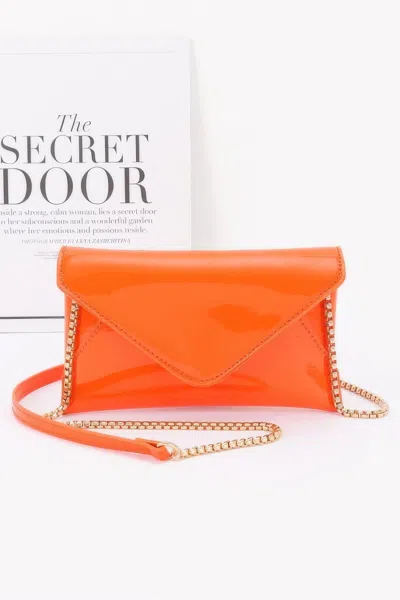 Fashnzfab Enamel Envelope Clutch In Orange