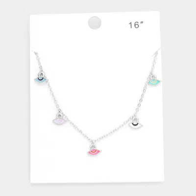 Fashnzfab Enamel Evil Eye Pendant Station Necklace In Multi
