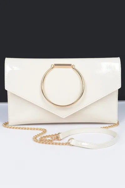 Fashnzfab Enamel Faux Leather Metal Handle Flap Clutch In Multi