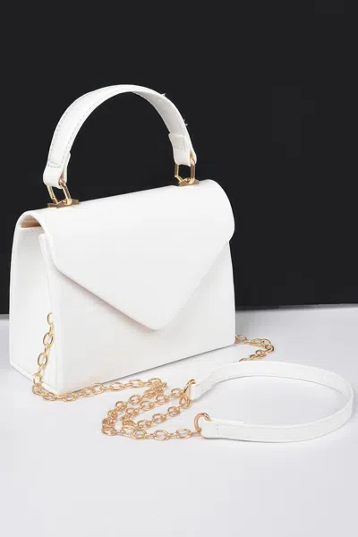 Fashnzfab Enamel Faux Leather Top Handle Bag In White