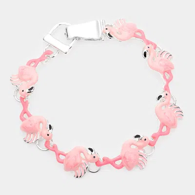 Fashnzfab Enamel Flamingo Link Magnetic Bracelet In Pink