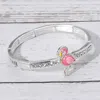 Fashnzfab Enamel Flamingo Pointed Message Engraved Stretch Bracelet Antique Silver, Pink In Multi
