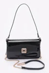 Fashnzfab Enamel Flap Shoulder Bag In Black