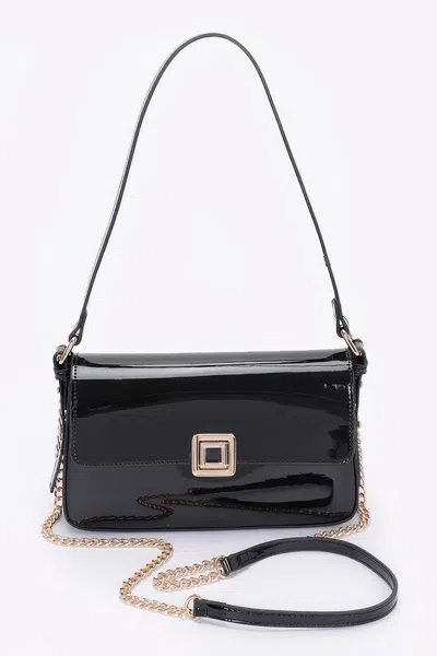 Fashnzfab Enamel Flap Shoulder Bag In Black