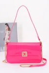Fashnzfab Enamel Flap Shoulder Bag In Pink