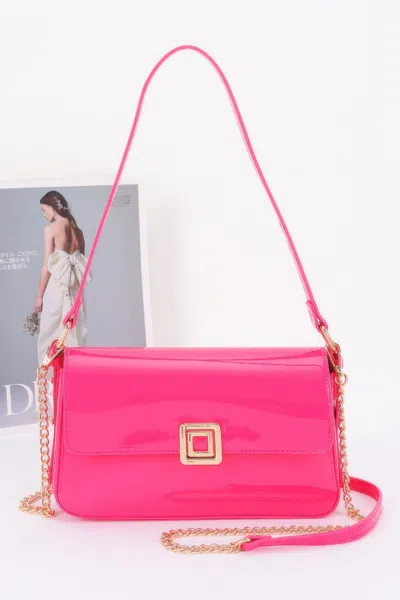 Fashnzfab Enamel Flap Shoulder Bag In Pink