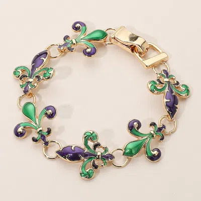 Fashnzfab Enamel Fleur De Lis Link Magnetic Bracelet In Gold