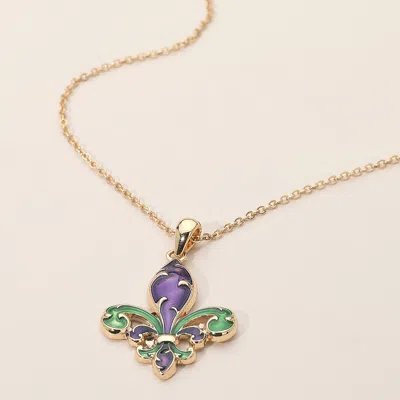 Fashnzfab Enamel Fleur De Lis Pendant Necklace In Gold