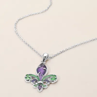 Fashnzfab Enamel Fleur De Lis Pendant Necklace In Multi