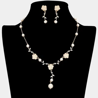 Fashnzfab Enamel Floral Charm Pearl Link Necklace In Black