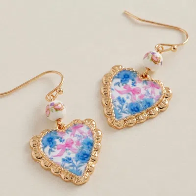 Fashnzfab Enamel Floral Heart Frame Charm Drop Dangle Earrings In Multi