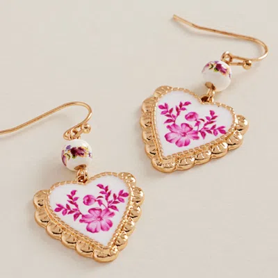 Fashnzfab Enamel Floral Heart Frame Charm Drop Dangle Earrings In Multi