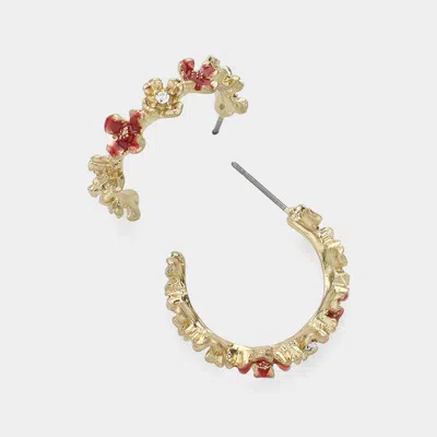 Fashnzfab Enamel Flower Accented Metal Half Hoop Earrings In Gold