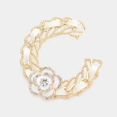 Fashnzfab Enamel Flower Accented Pin Brooch In Silver