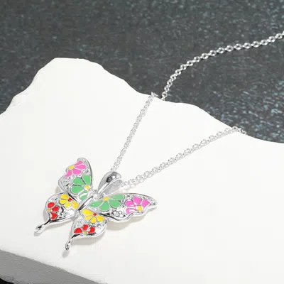 Fashnzfab Enamel Flower Butterfly Pendant Necklace In White