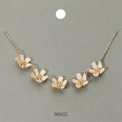 Fashnzfab Enamel Flower Charm Station Accent Necklace - Gold, Ivory In Multi