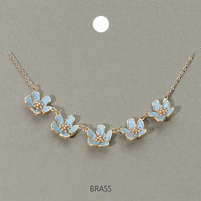 Fashnzfab Enamel Flower Charm Station Accent Necklace - Gold, Light Blue In Multi