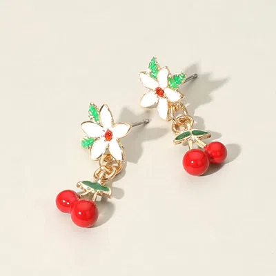 Fashnzfab Enamel Flower Cherry Dangle Earrings In Multi