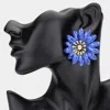 Fashnzfab Enamel Flower Earrings In Blue