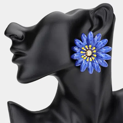 Fashnzfab Enamel Flower Earrings In Blue