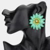 Fashnzfab Enamel Flower Earrings In Green