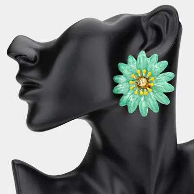 Fashnzfab Enamel Flower Earrings In Green