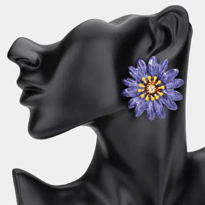 Fashnzfab Enamel Flower Earrings In Purple