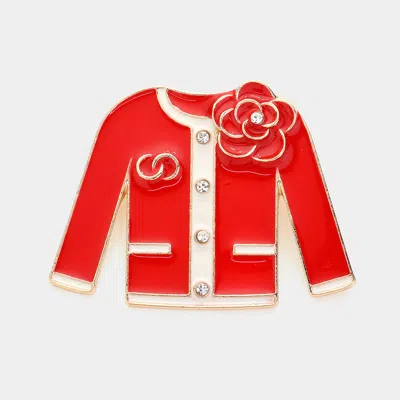 Fashnzfab Enamel Flower Jacket Pin Brooch In Red